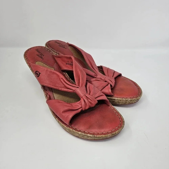 Born Drilles Monte Carlo Leather Wedges Sandals Women's Shoe Size. 9 M Pink - Picture 1 of 7
